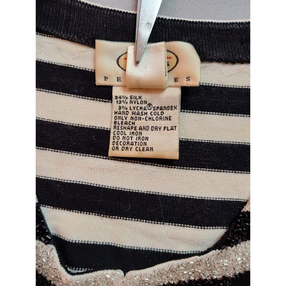 Women's Talbots Petites Silk Embellished Long Sleeve Shirt Small Black White - Picture 6 of 7